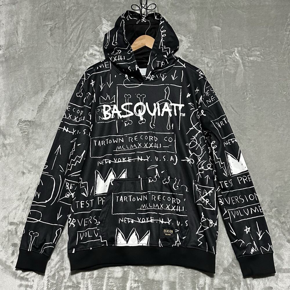 Jean Michel Basquiat X Reason Graphic Graffiti Hoodie Mens L Black Streetwear